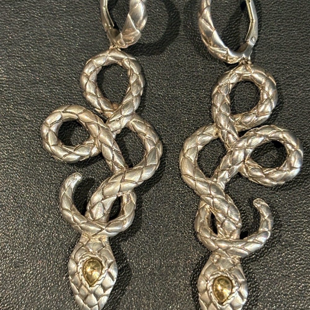 John Hardy Naga Silver Drop Earrings with Intricate Curves - Picture 3 of 5